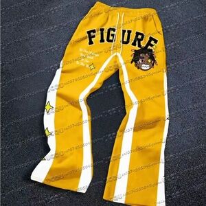 Yellow Graphic Sweatpants with White Stripes